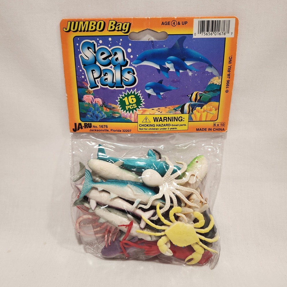 Vintage 1996 JA-RU Sea Pals Jumbo Bag 16 Piece‎ Hand Painted Sea Animal Figures